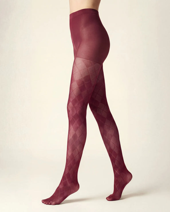 Diamond Patterned Tights - Fine Wine