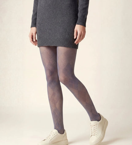 Diamond Patterned Tights - Pale Grey