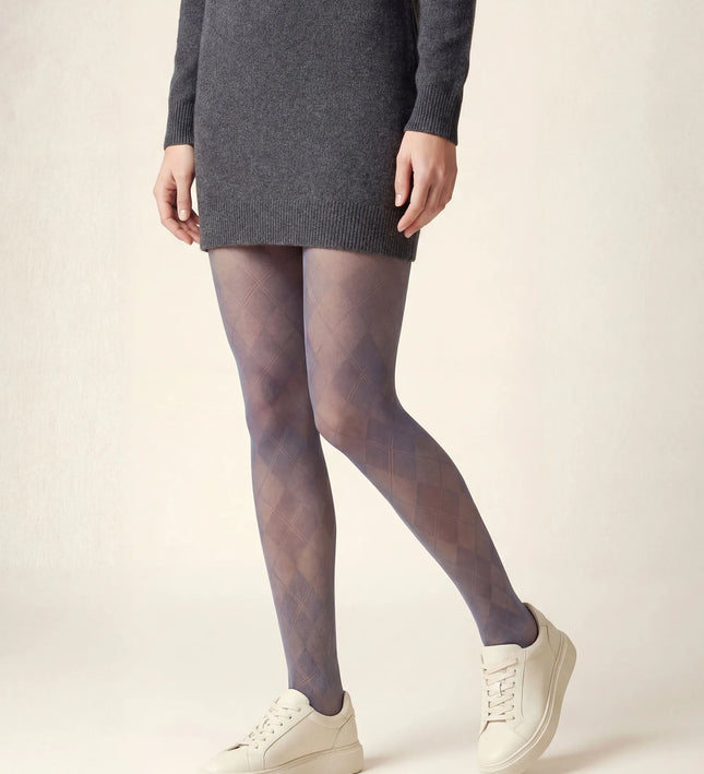 Diamond Patterned Tights - Pale Grey