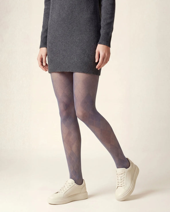 Diamond Patterned Tights - Pale Grey