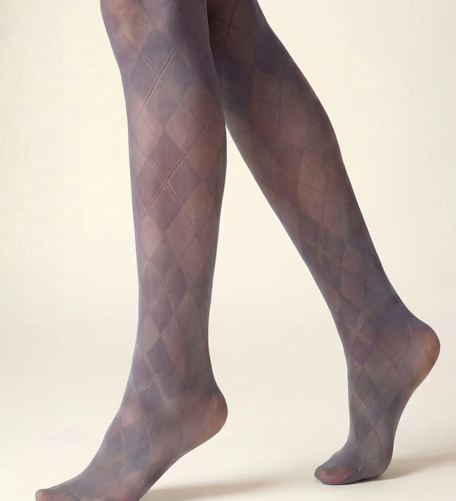Diamond Patterned Tights - Pale Grey