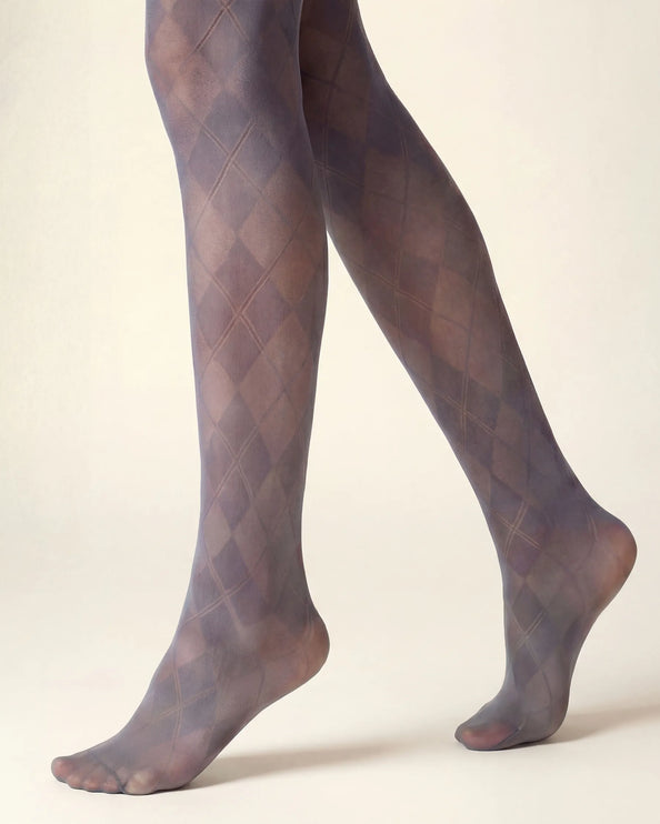Diamond Patterned Tights - Pale Grey