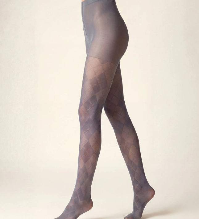Diamond Patterned Tights - Pale Grey