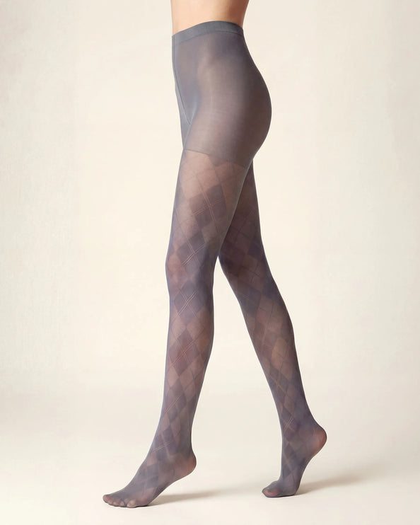 Diamond Patterned Tights - Pale Grey