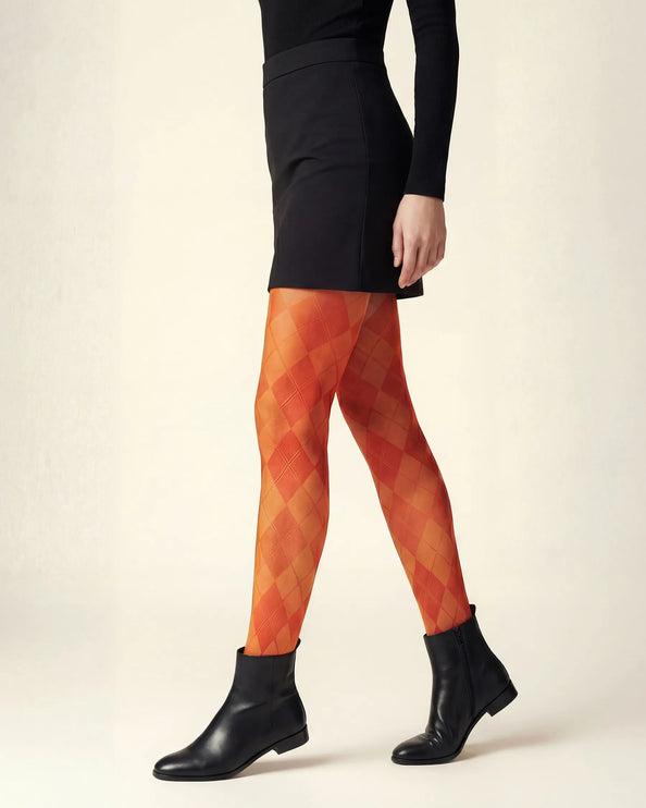 Diamond Patterned Tights - Pumkin Pie