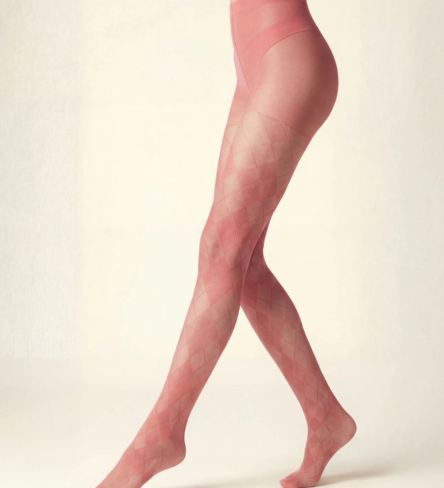 Diamond Patterned Tights - Coral Pink