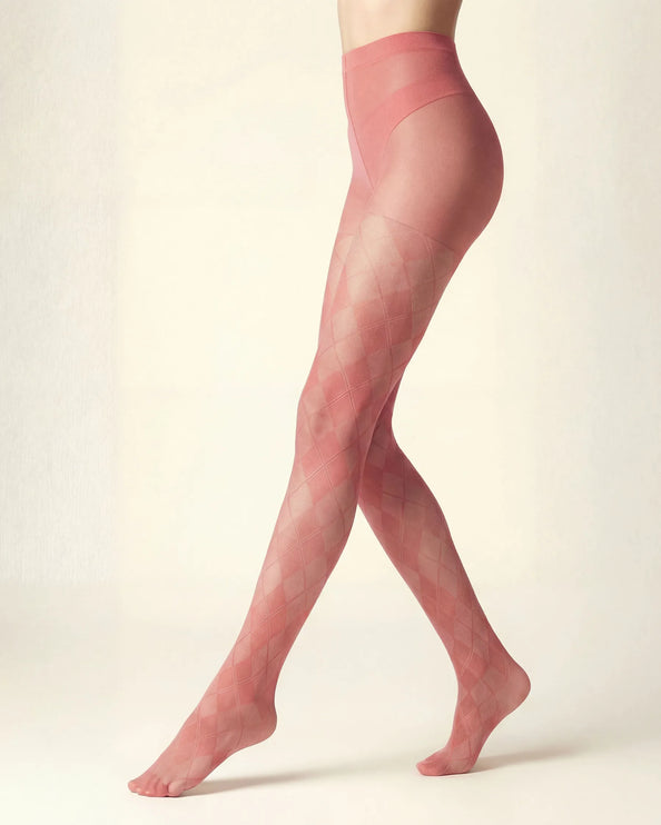Diamond Patterned Tights - Coral Pink
