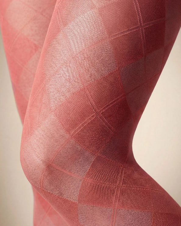 Diamond Patterned Tights - Coral Pink