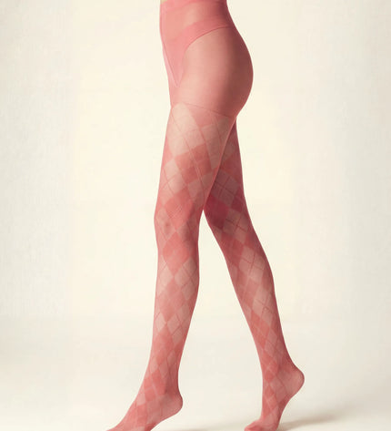 Diamond Patterned Tights - Coral Pink