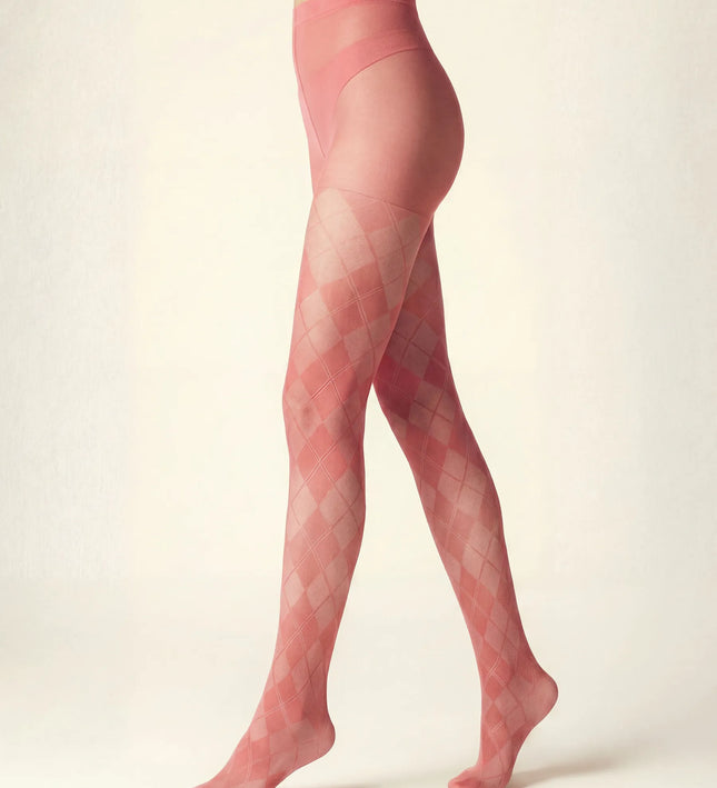Diamond Patterned Tights - Coral Pink