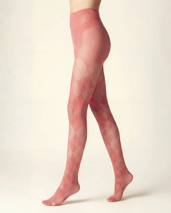 Diamond Patterned Tights - Coral Pink