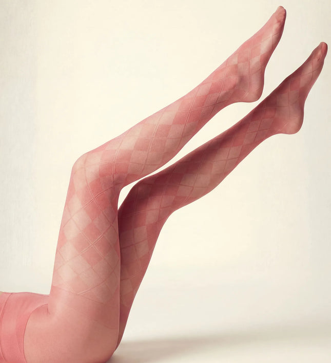 Diamond Patterned Tights - Coral Pink