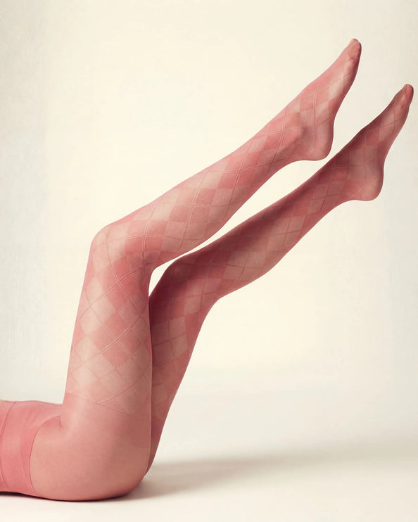 Diamond Patterned Tights - Coral Pink