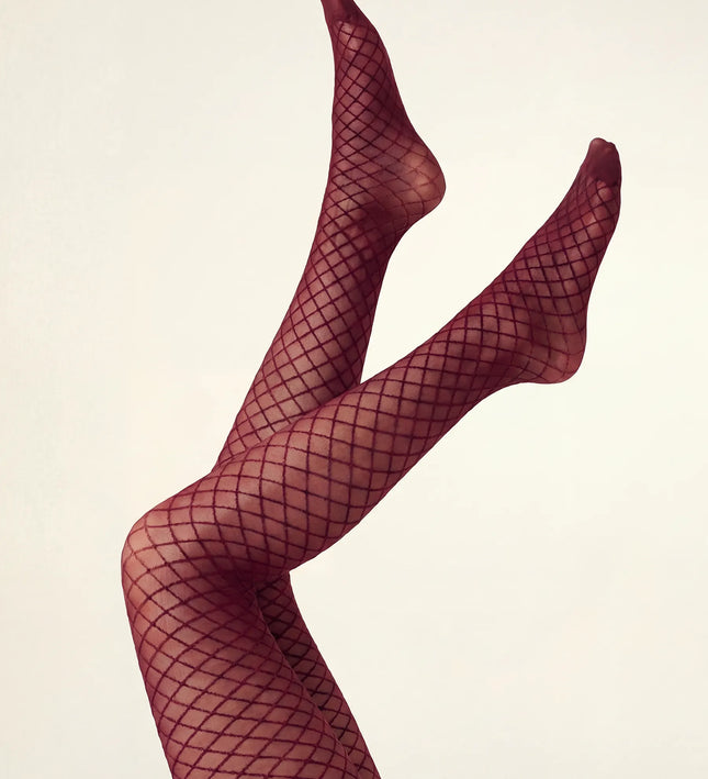 Fishnet Effect Tights - Fine Wine