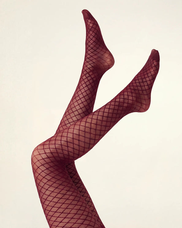 Fishnet Effect Tights - Fine Wine