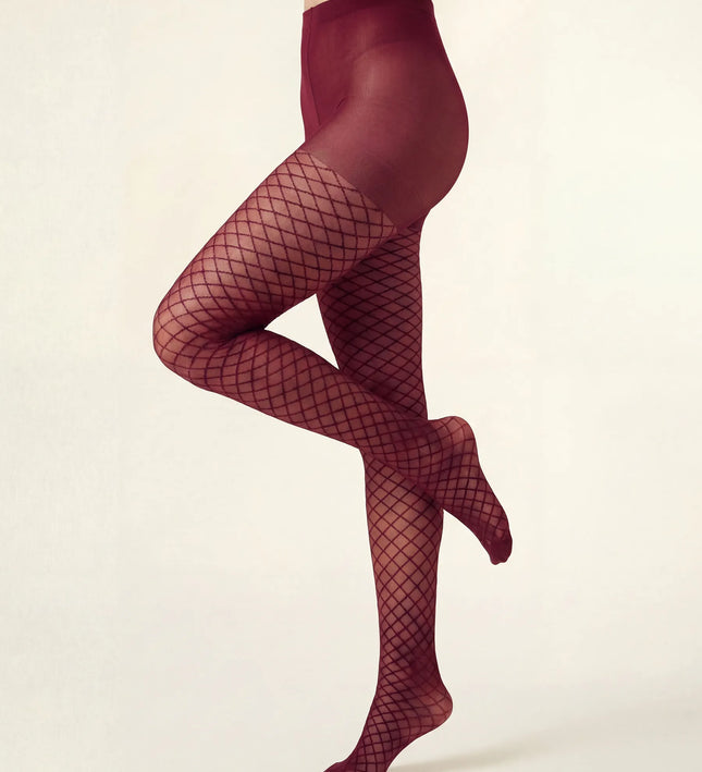 Fishnet Effect Tights - Fine Wine