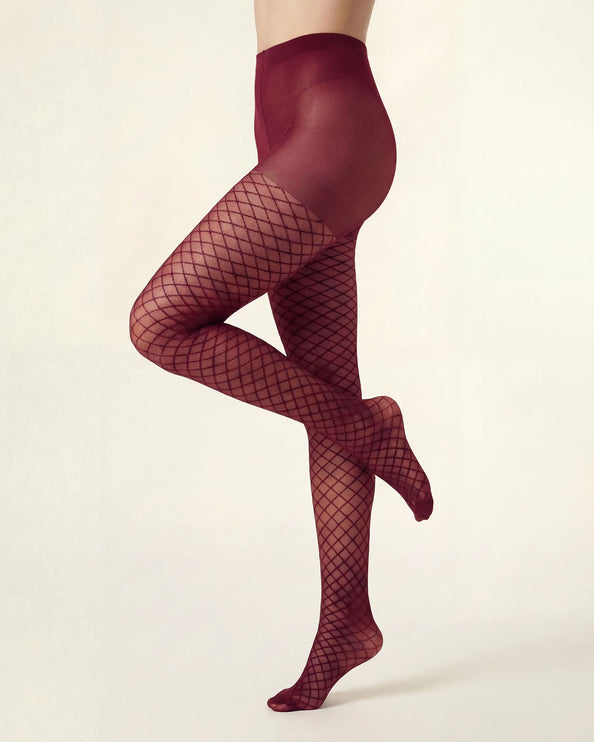 Fishnet Effect Tights - Fine Wine