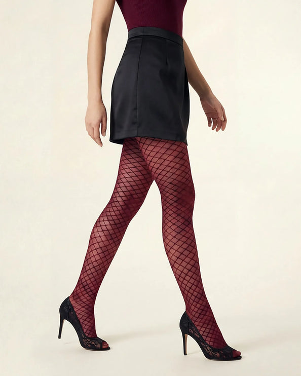 Fishnet Effect Tights - Fine Wine