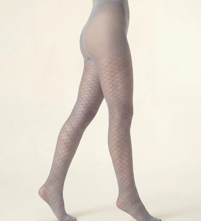 Fishnet Effect Tights - Pale Grey
