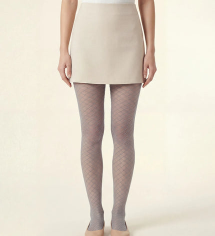 Fishnet Effect Tights - Pale Grey
