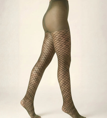 Fishnet Effect Tights - Khaki