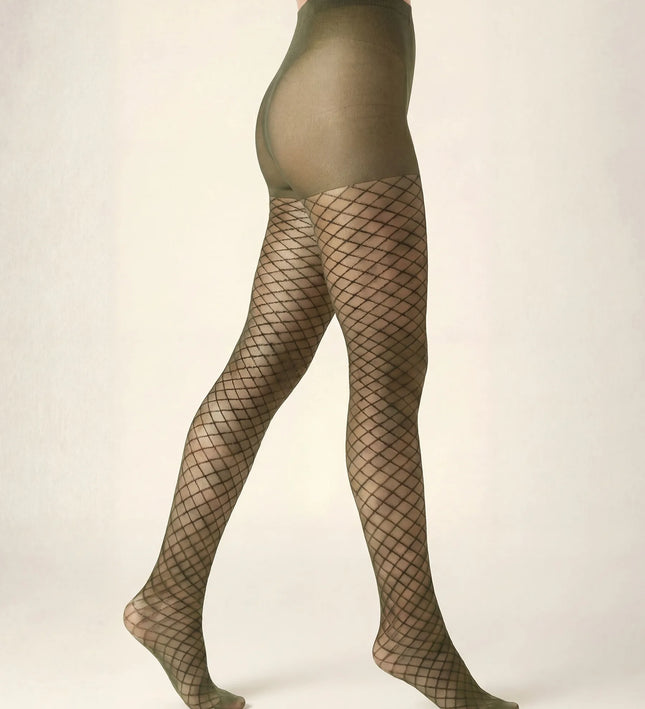 Fishnet Effect Tights - Khaki