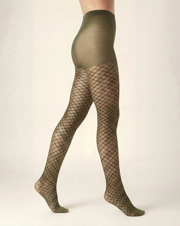 Fishnet Effect Tights - Khaki