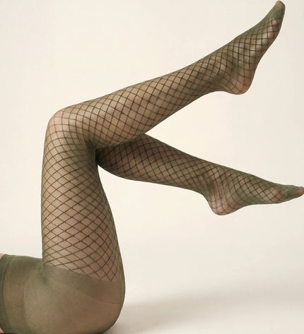 Fishnet Effect Tights - Khaki