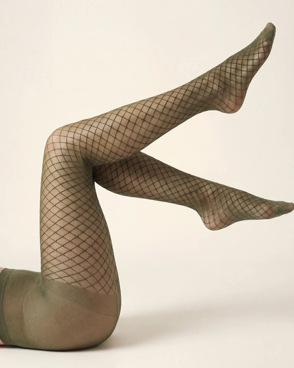 Fishnet Effect Tights - Khaki