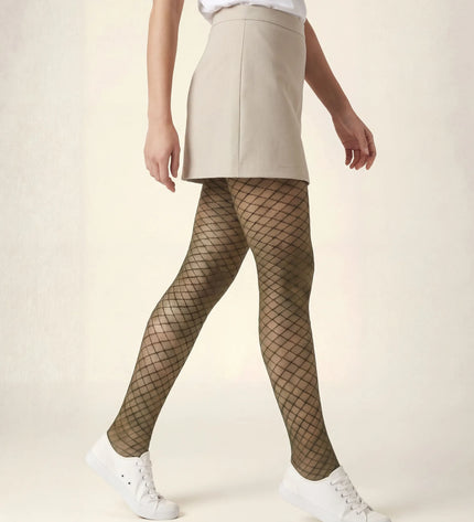 Fishnet Effect Tights - Khaki