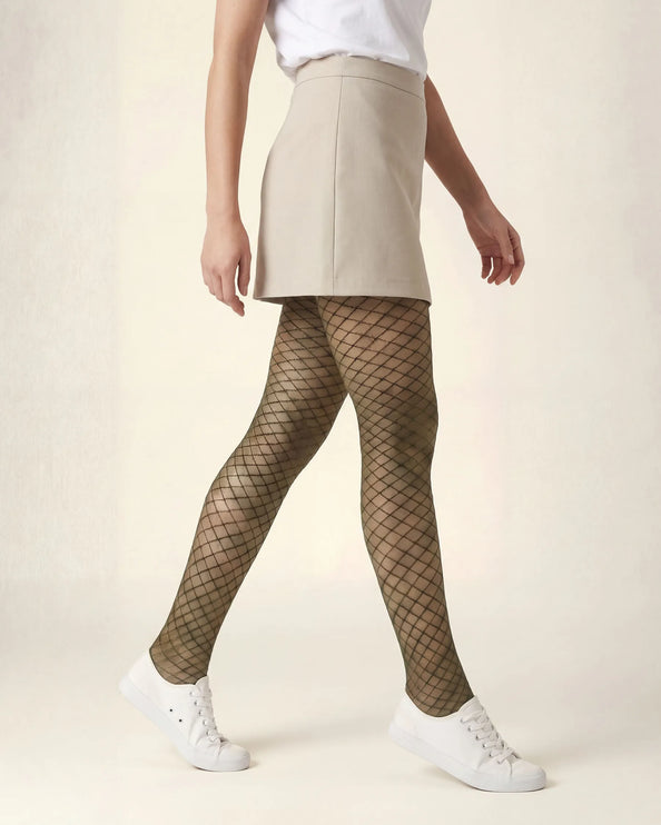 Fishnet Effect Tights - Khaki