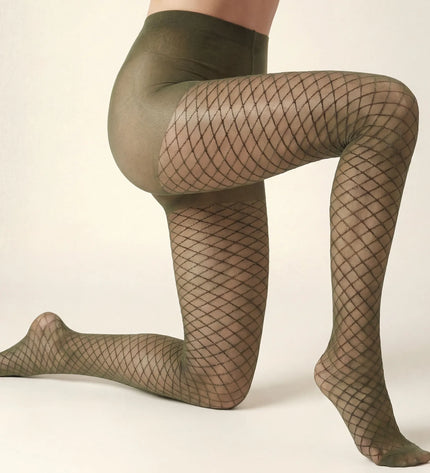 Fishnet Effect Tights - Khaki