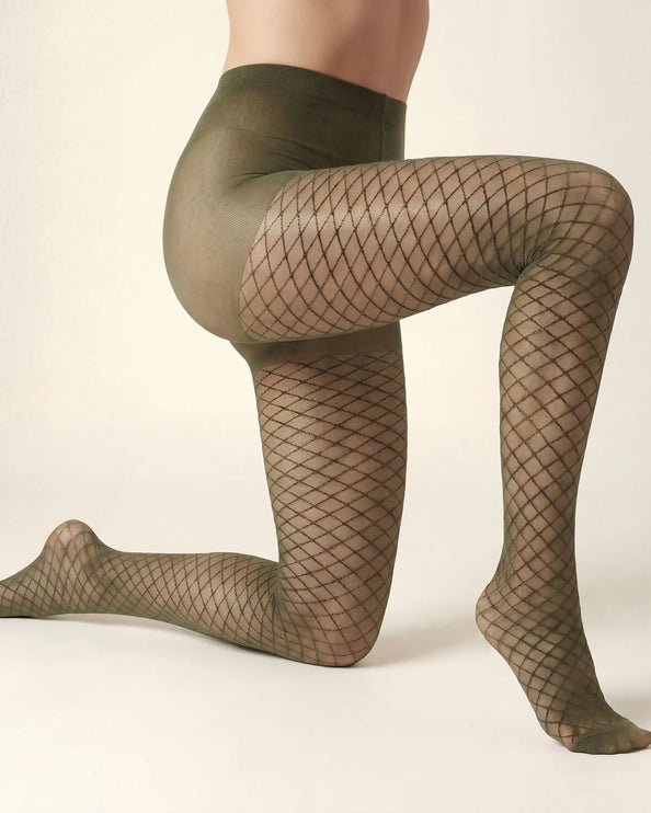 Fishnet Effect Tights - Khaki