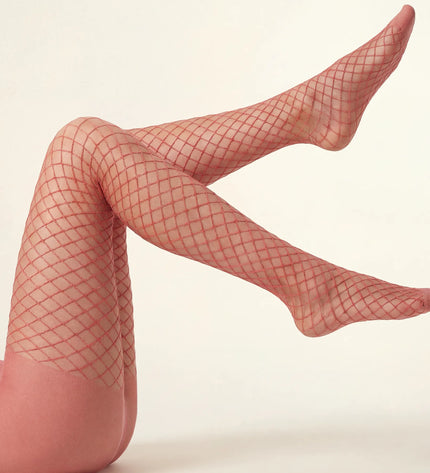 Fishnet Effect Tights - Coral Pink