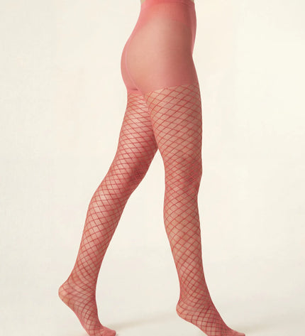 Fishnet Effect Tights - Coral Pink
