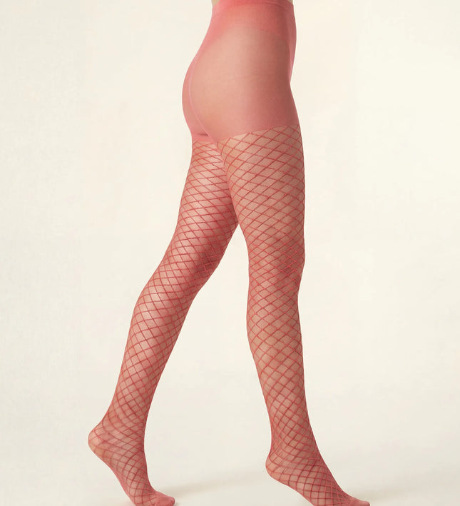 Fishnet Effect Tights - Coral Pink