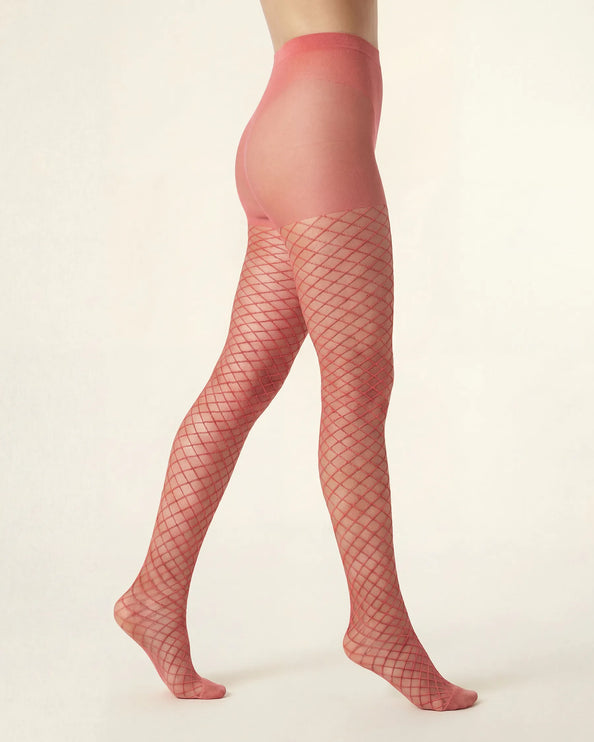 Fishnet Effect Tights - Coral Pink
