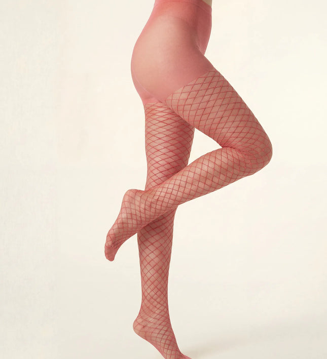 Fishnet Effect Tights - Coral Pink