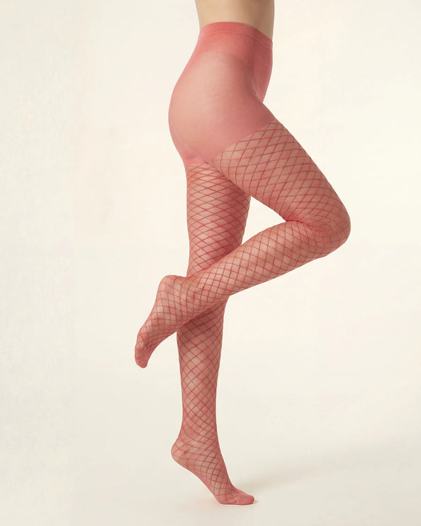 Fishnet Effect Tights - Coral Pink