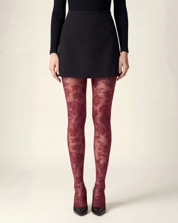 Floral Patterned Tights - Fine Wine