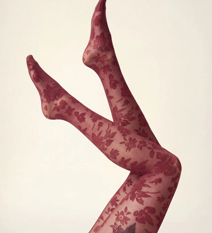 Floral Patterned Tights - Fine Wine
