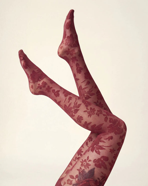 Floral Patterned Tights - Fine Wine