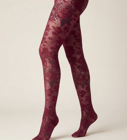 Floral Patterned Tights - Fine Wine