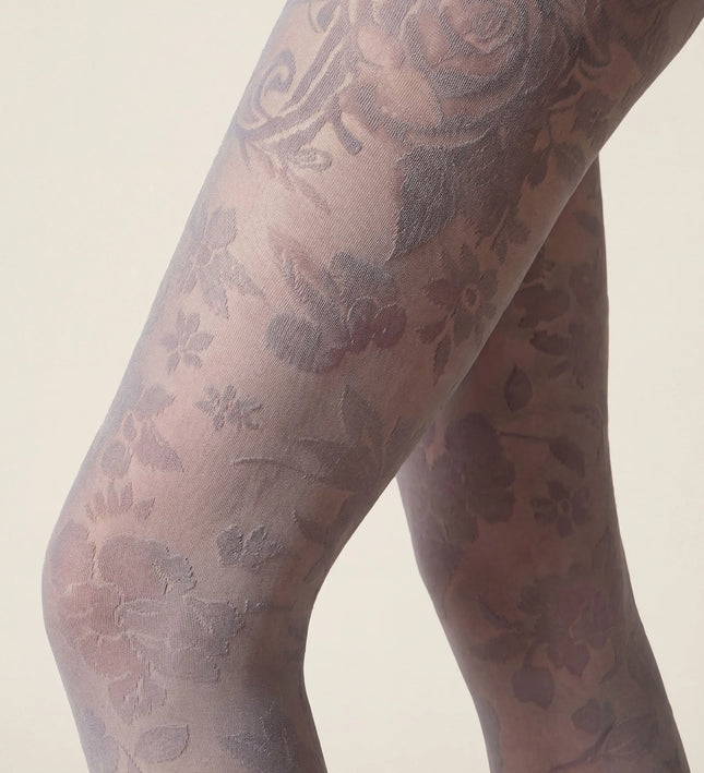 Floral Patterned Tights - Pale Grey