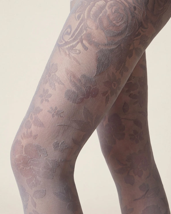 Floral Patterned Tights - Pale Grey
