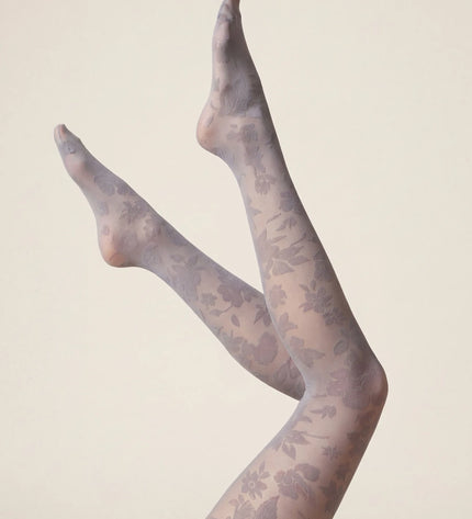Floral Patterned Tights - Pale Grey