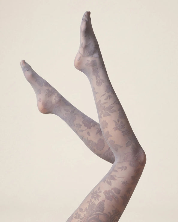 Floral Patterned Tights - Pale Grey