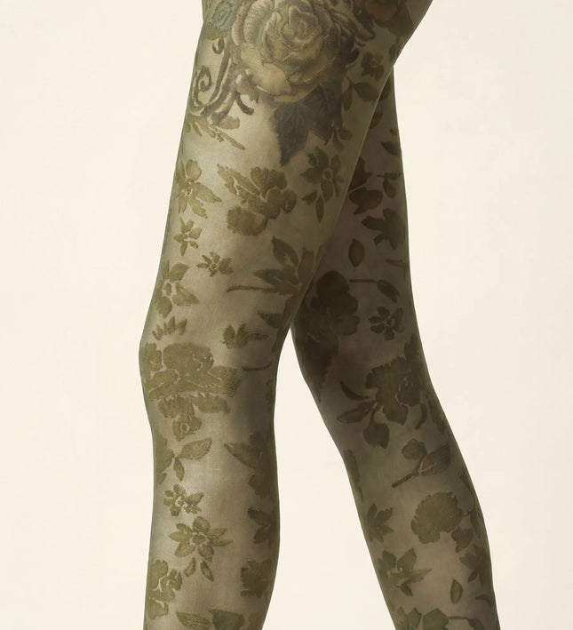 Floral Patterned Tights - Khaki