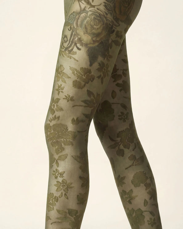 Floral Patterned Tights - Khaki