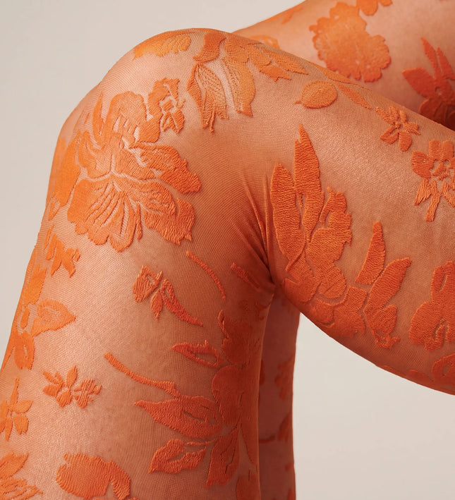 Floral Patterned Tights - Pumkin Pie